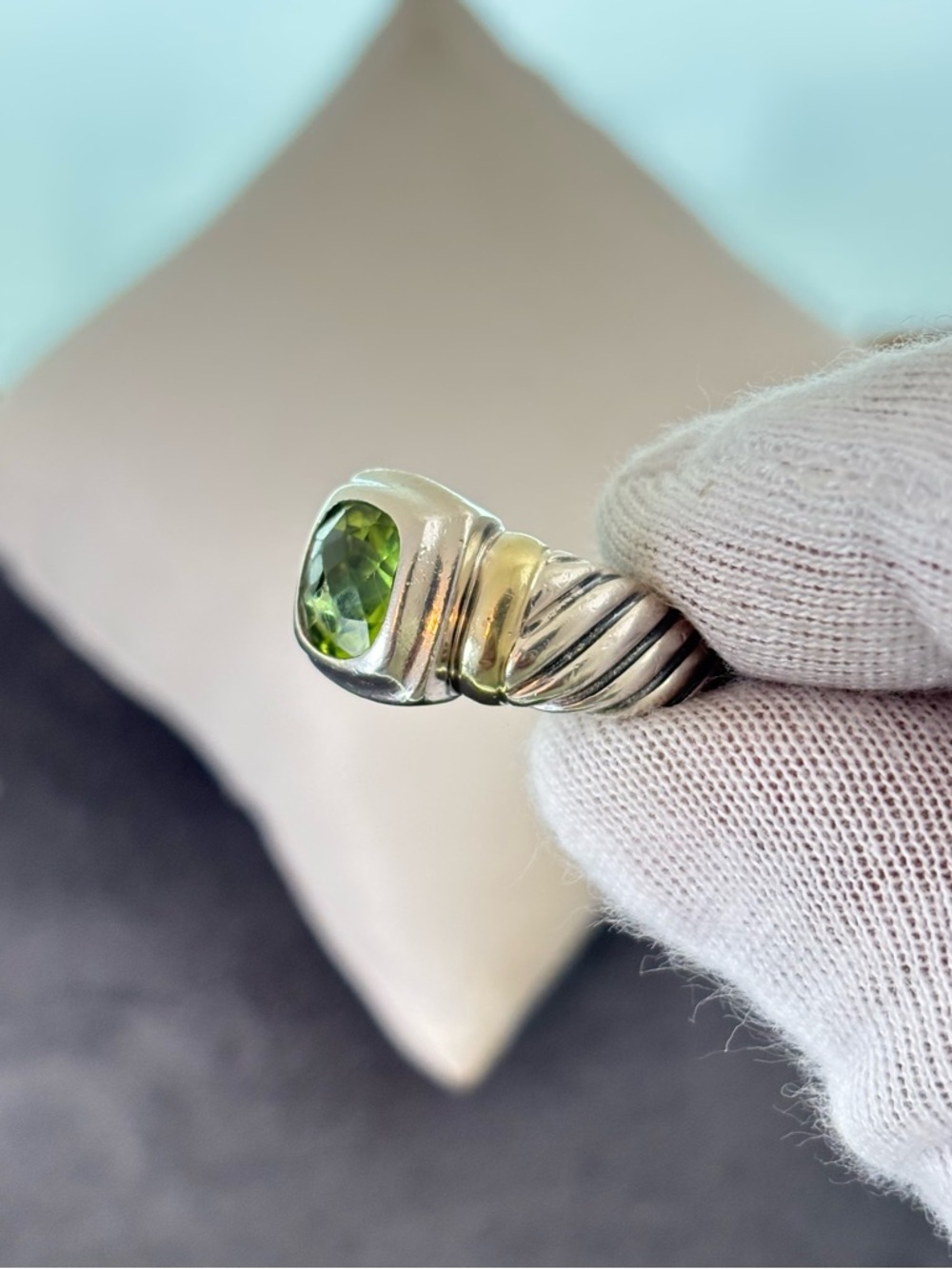 David Yurman 925 & 14k Gold Albion Ring with Peridot 6 - Picture 5 of 10